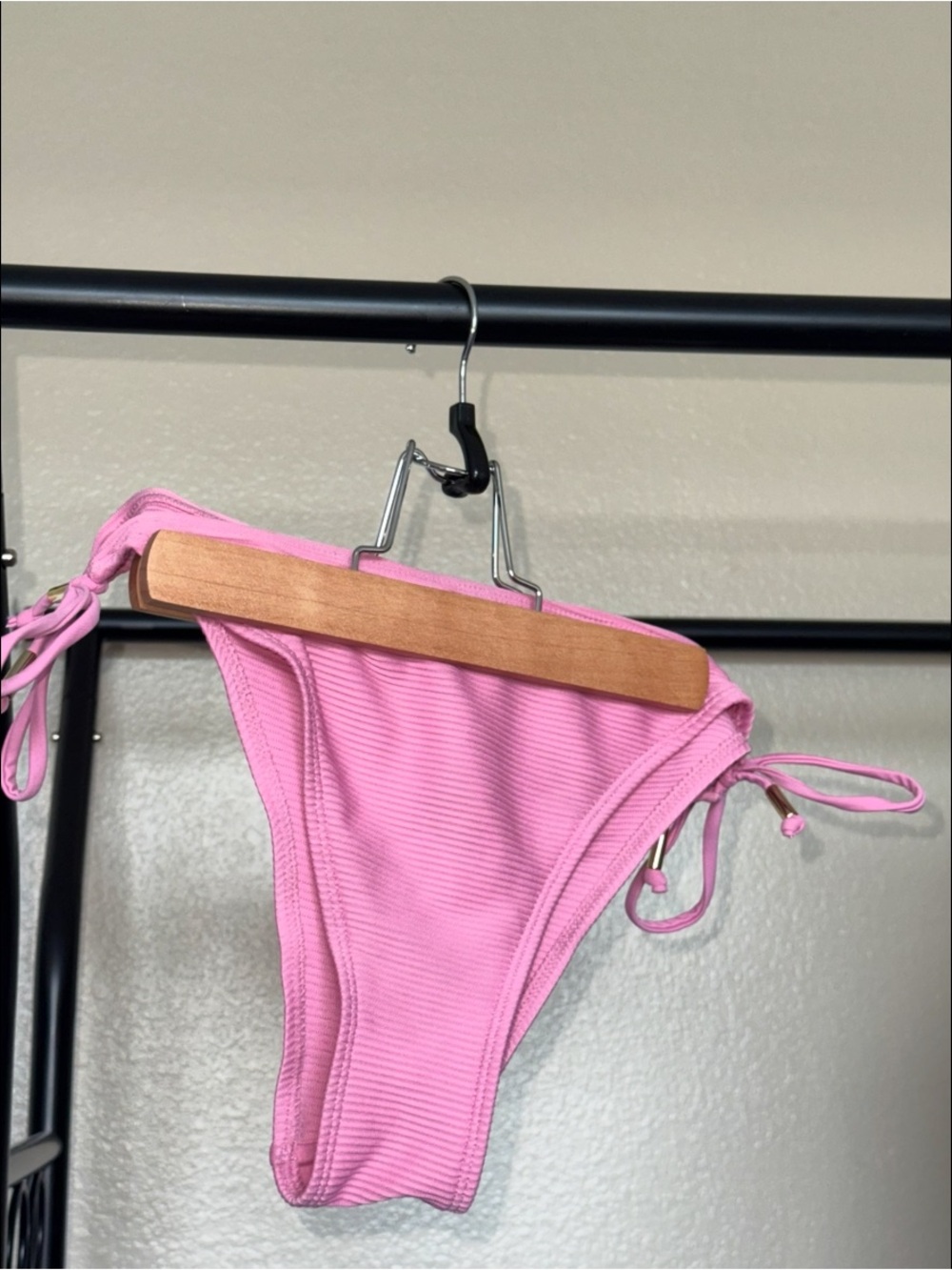 Tie-Side Ribbed Bikini Bottoms in Pink